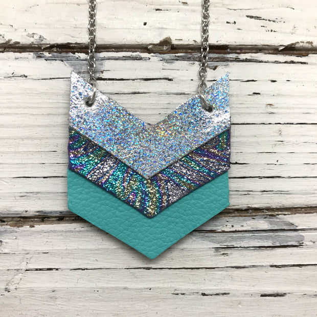EMERSON - Leather Necklace  ||  METALLIC SILVER IRIDESCENT, METALLIC IRIDESCENT SWIRL, MATTE ROBINS EGG BLUE