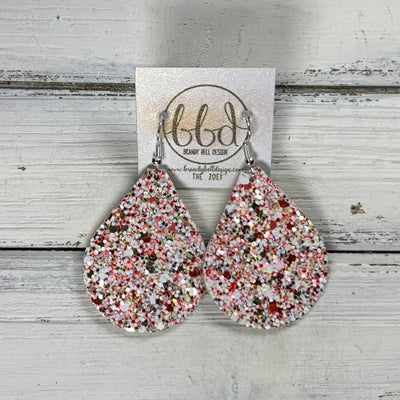 ZOEY (3 sizes available!) -  Leather Earrings  ||   CANDY CANE GLITTER ON LEATHER (THICK)