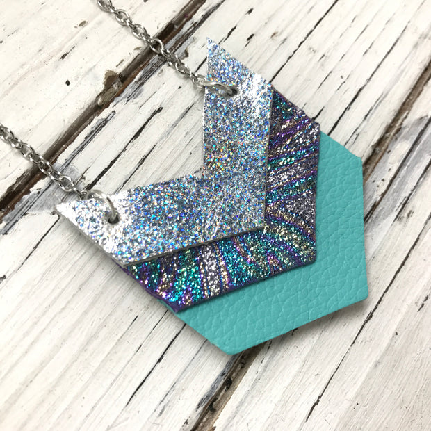 EMERSON - Leather Necklace  ||  METALLIC SILVER IRIDESCENT, METALLIC IRIDESCENT SWIRL, MATTE ROBINS EGG BLUE
