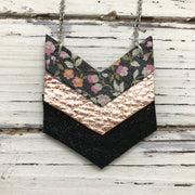 EMERSON - Leather Necklace  ||  BLACK MINI FLORAL, METALLIC ROSE GOLD TEXTURE, SHIMMER BLACK