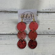 DAISY -  Leather Earrings  ||   <BR> MATTE CORAL/PINK,  <BR> SHIMMER LIGHT RED, <BR> SHIMMER DARK RED