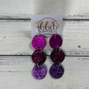 DAISY -  Leather Earrings  ||   <BR> METALLIC NEON PINK PEBBLED,  <BR> SHIMMER MAGENTA, <BR> METALLIC PURPLE PEBBLED
