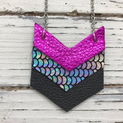 EMERSON - Leather Necklace  ||  METALLIC NEON PINK, METALLIC ANTIQUE MERMAID, MATTE BLACK