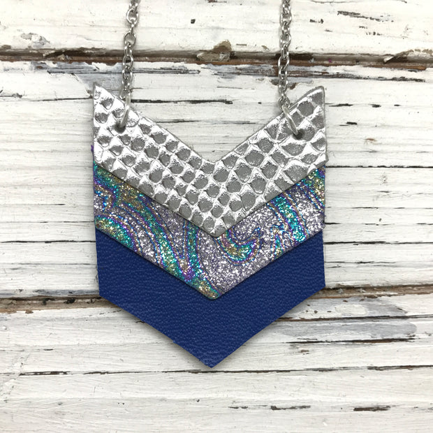 EMERSON - Leather Necklace  ||  METALLIC SILVER COBRA, METALLIC IRIDESCENT SWIRL, MATTE COBALT BLUE