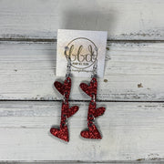 LINKED HEARTS - Tiny Hearts Collection ||   Leather Earrings  ||   <BR> RED GLITTER ON THICK LEATHER