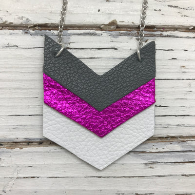 EMERSON - Leather Necklace  ||  MATTE DARK GRAY, METALLIC NEON PINK, MATTE WHITE