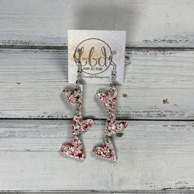 LINKED HEARTS -  Tiny Hearts Collection ||  Leather Earrings  ||   <BR> CANDY CANE GLITTER ON THICK LEATHER
