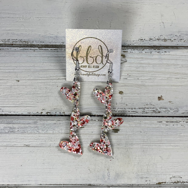 LINKED HEARTS -  Tiny Hearts Collection ||  Leather Earrings  ||   <BR> CANDY CANE GLITTER ON THICK LEATHER