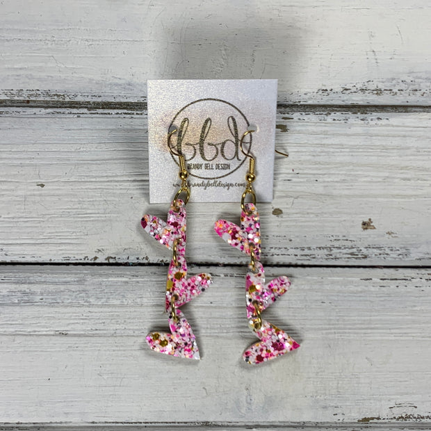 LINKED HEARTS -  Tiny Hearts Collection ||  Leather Earrings  ||   <BR> TAFFY PINK GLITTER ON THICK LEATHER