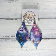 MAE - Leather Earrings  ||  AQUA & PURPLE MARBLE ART