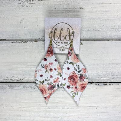 MAE - Leather Earrings  ||  PETITE PINK FLORAL ON WHITE