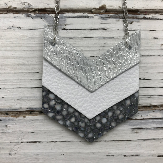EMERSON - Leather Necklace  ||  SHIMMER SILVER, MATTE WHITE, SILVER STINGRAY