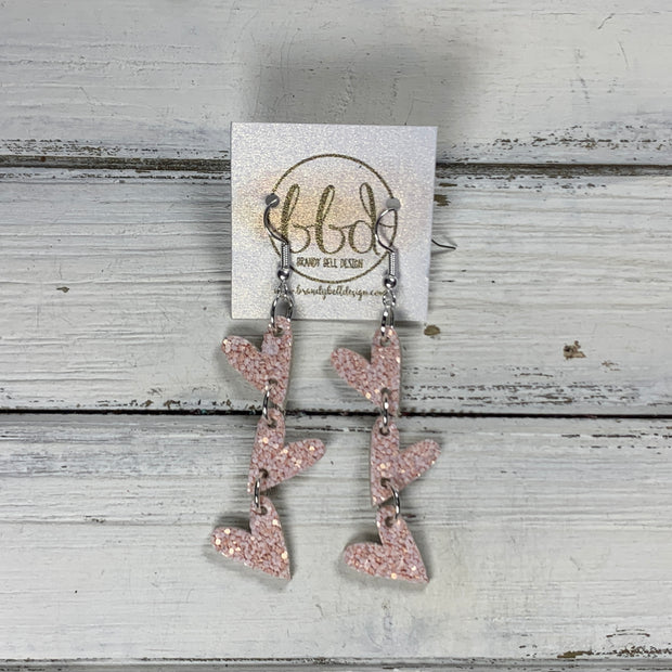 LINKED HEARTS -  Tiny Hearts Collection ||  Leather Earrings  ||   <BR> LIGHT PINK GLITTER ON THICK LEATHER
