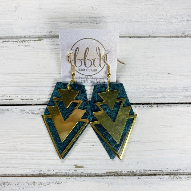 SUEDE + STEEL *Limited Edition* COLLECTION || <BR>LARGE BRASS AZTEC TRIANGLE, <BR> DISTRESSED TEAL