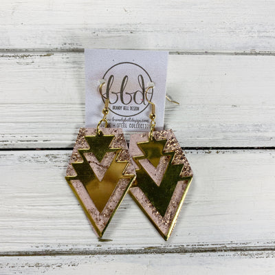 SUEDE + STEEL *Limited Edition* COLLECTION || <BR>LARGE BRASS AZTEC TRIANGLE, <BR> ROSE GOLD NORTHERN LIGHTS