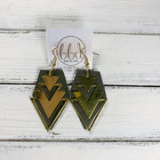 SUEDE + STEEL *Limited Edition* COLLECTION || <BR>LARGE BRASS AZTEC TRIANGLE, <BR> MATTE OLIVE GREEN