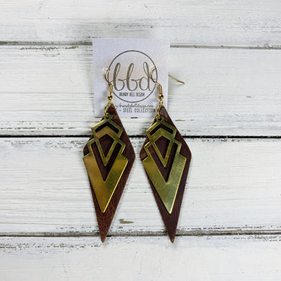 SUEDE + STEEL *Limited Edition* COLLECTION || <BR> SMALL BRASS AZTEC TRIANGLE, <BR> DISTRESSED BROWN
