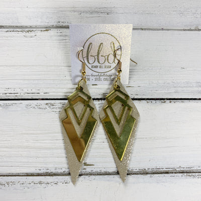 SUEDE + STEEL *Limited Edition* COLLECTION || <BR> SMALL BRASS AZTEC TRIANGLE, <BR> SHIMMER CHAMPAGNE