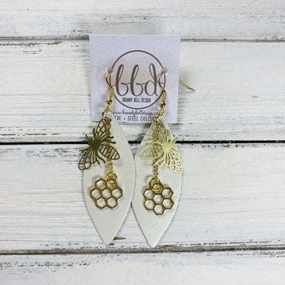 SUEDE + STEEL *Limited Edition* COLLECTION || <BR> BRASS BEE AND HONEYCOMB, <BR> PEARL WHITE