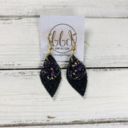 JEAN || Leather Earrings || <BR> CITY LIGHTS GLITTER (FAUX LEATHER), <BR> SHIMMER BLACK