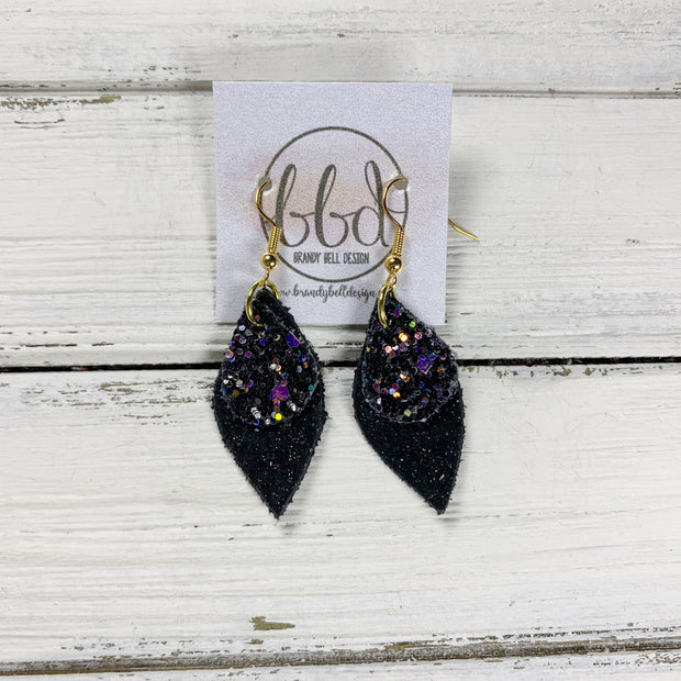 JEAN || Leather Earrings || <BR> CITY LIGHTS GLITTER (FAUX LEATHER), <BR> SHIMMER BLACK