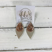 JEAN || Leather Earrings || <BR> ROSE GOLD GLITTER (FAUX LEATHER), <BR> METALLIC CHAMPAGNE SMOOTH