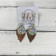 JEAN || Leather Earrings || <BR> MERMAID MAGIC GLITTER (FAUX LEATHER), <BR> METALLIC ROSE GOLD SMOOTH