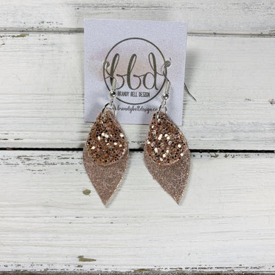 JEAN || Leather Earrings || <BR> ROSE GOLD GLITTER (FAUX LEATHER), <BR> SHIMMER VINTAGE PINK