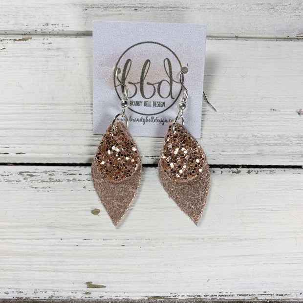 JEAN || Leather Earrings || <BR> ROSE GOLD GLITTER (FAUX LEATHER), <BR> SHIMMER VINTAGE PINK