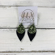 JEAN || Leather Earrings || <BR> OLIVE GLITTER (FAUX LEATHER), <BR> SHIMMER BLACK