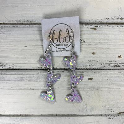 LINKED HEARTS -   Tiny Hearts Collection || Leather Earrings  ||   <BR> IRIDESCENT WHITE GLITTER ON THICK LEATHER