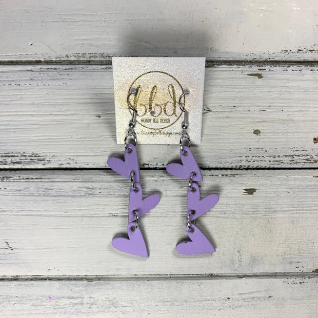 LINKED HEARTS -  Leather Earrings  ||   <BR> MATTE LILAC SMOOTH ON THICK LEATHER