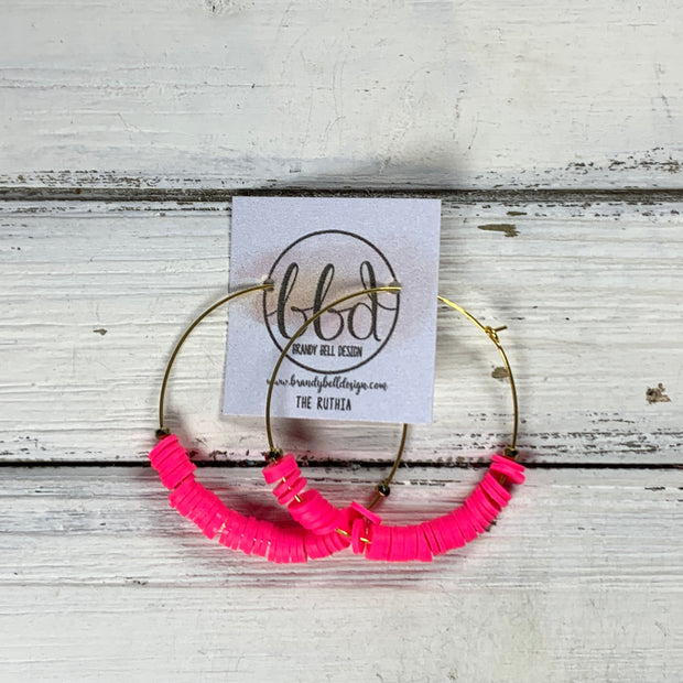 RUTHIA - Rubber Disk Hoop Earrings  ||   NEON PINK