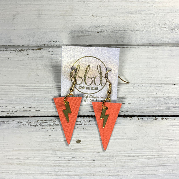 SUEDE + STEEL *Limited Edition* COLLECTION || <BR> MINI LIGHTNING BOLT , <BR> NEON ORANGE/CORAL SAFFIANO (*Choose Bolt finish)