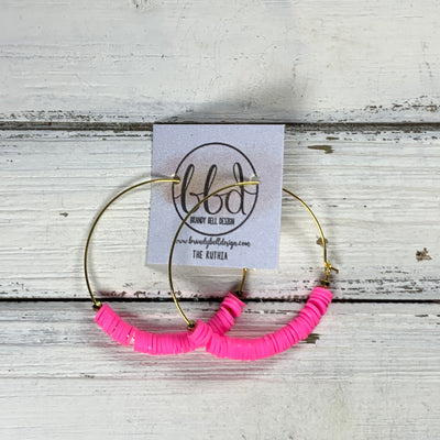 RUTHIA - Rubber Disk Hoop Earrings  ||   HOT PINK