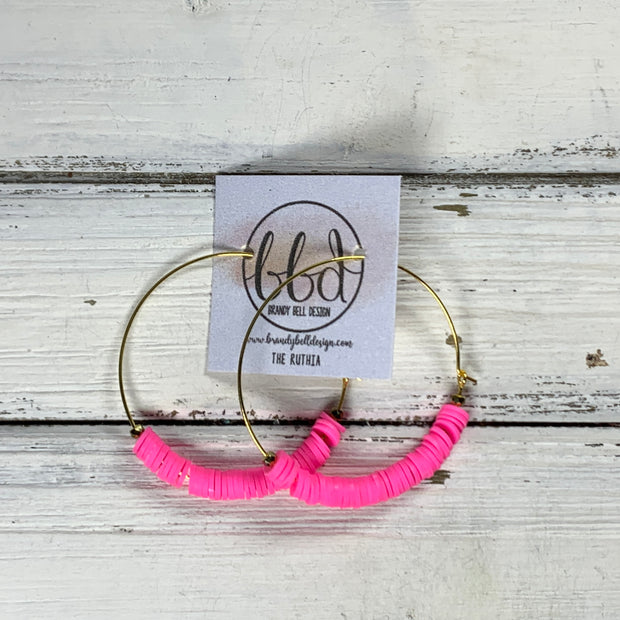 RUTHIA - Rubber Disk Hoop Earrings  ||   HOT PINK