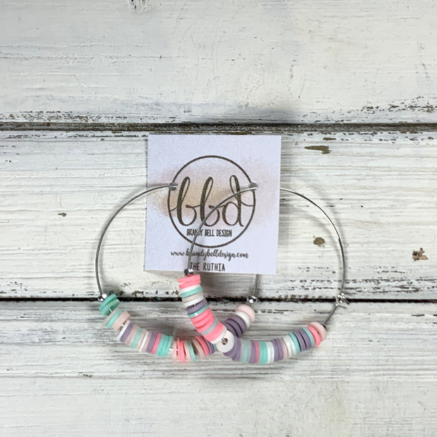 RUTHIA - Rubber Disk Hoop Earrings  ||   PASTEL PINK, AQUA & PURPLE