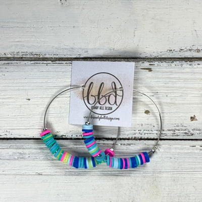 RUTHIA - Rubber Disk Hoop Earrings  ||    AQUA & PINK