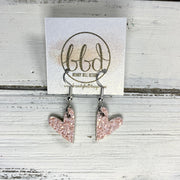 GLITTER HEARTS -   Tiny Hearts Collection || Leather Earrings  ||   <BR> LIGHT PINK GLITTER  (*CHOOSE: STUD, FISH HOOK OR HOOP)