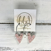 GLITTER HEARTS -  Tiny Hearts Collection ||  Leather Earrings  ||   <BR> NEON PINK GLITTER  (*CHOOSE: STUD, FISH HOOK OR HOOP)