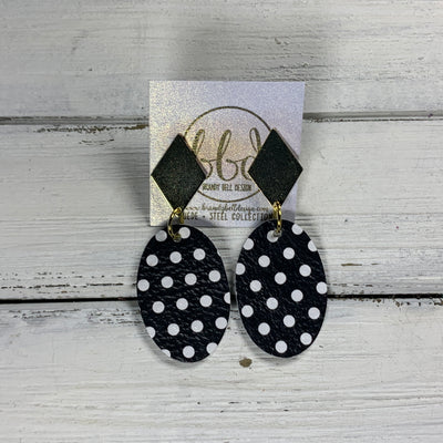 SUEDE + STEEL *Limited Edition* COLLECTION || <BR> GOLD BRASS DIAMOND STUD, <BR> BLACK WITH WHITE POLKADOTS