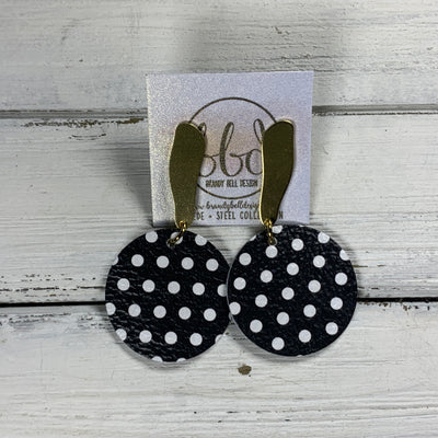 SUEDE + STEEL *Limited Edition* COLLECTION || <BR> GOLD BRASS STUD, <BR> BLACK WITH WHITE POLKADOTS