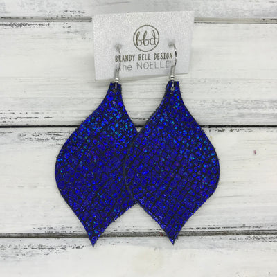 NOELLE - Leather Earrings  ||  METALLIC CRACKLE BLUE