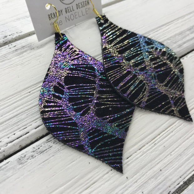 NOELLE - Leather Earrings  ||   IRIDESCENT METALLIC WEBS ON BLACK