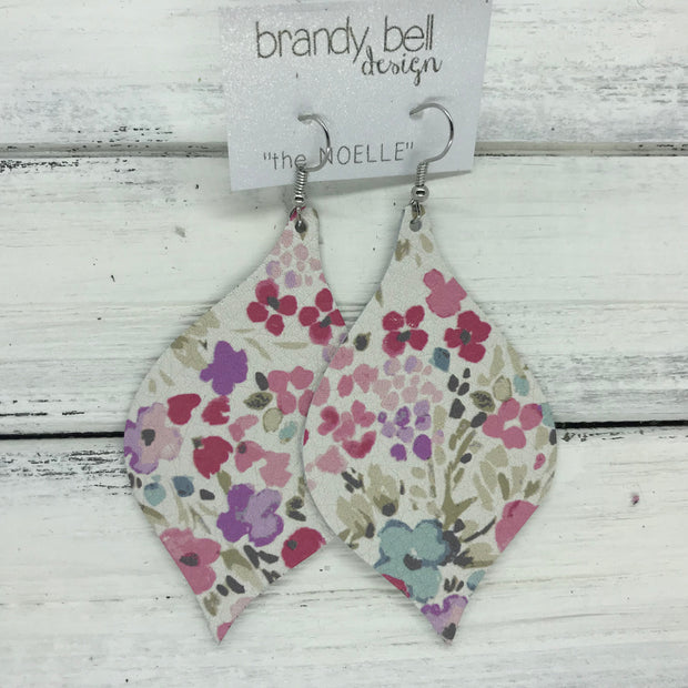 NOELLE - Leather Earrings  ||   PETITE PINK & PURPLE FLORAL