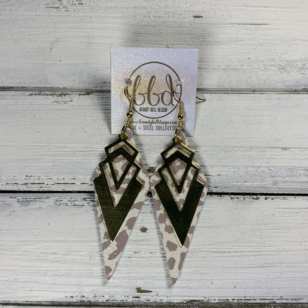 SUEDE + STEEL *Limited Edition* COLLECTION || <BR> SMALL BRASS AZTEC TRIANGLE, <BR> NUDE LEOPARD ANIMAL PRINT