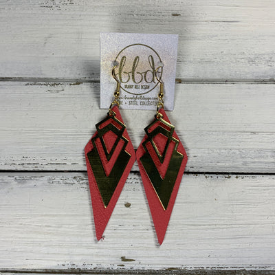 SUEDE + STEEL *Limited Edition* COLLECTION || <BR> SMALL BRASS AZTEC TRIANGLE, <BR> MATTE CORAL/PINK