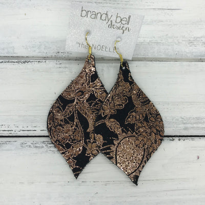 NOELLE - Leather Earrings  ||   ROSE GOLD ON BLACK PAISLEY