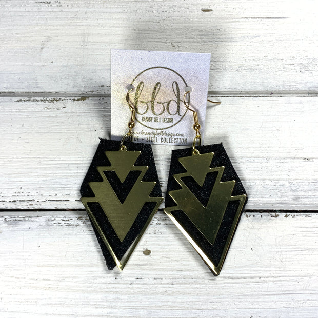 SUEDE + STEEL *Limited Edition* COLLECTION || <BR>LARGE BRASS AZTEC TRIANGLE, <BR> SHIMMER BLACK