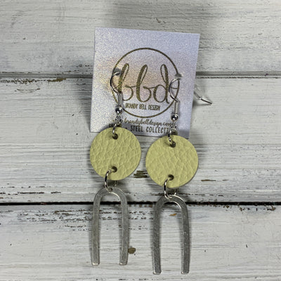 IRIS  ||  Leather Earrings || SILVER BRASS U-SHAPE, <BR> MATTE PALE YELLOW